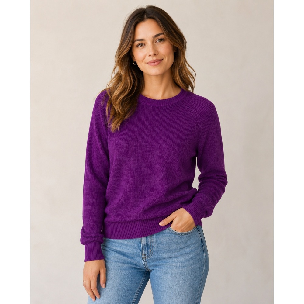 Eddie Bauer purple cotton sweater crewneck lightweight knit normcore